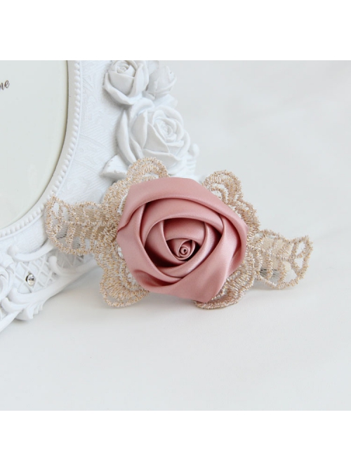 Fashion Elegant Personality Retro Golden Lace Leaves Pink Roses Female Hairpin