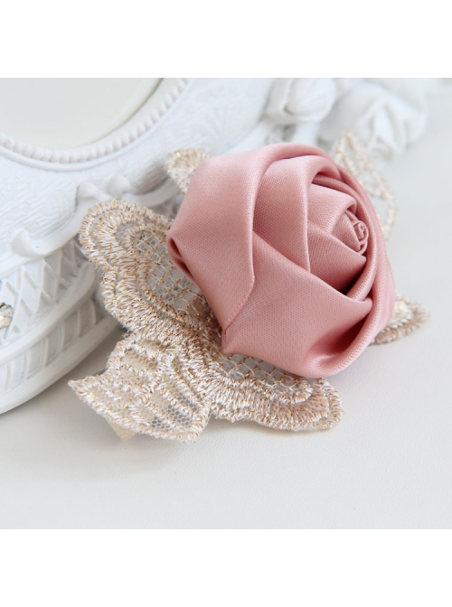Fashion Elegant Personality Retro Golden Lace Leaves Pink Roses Female Hairpin