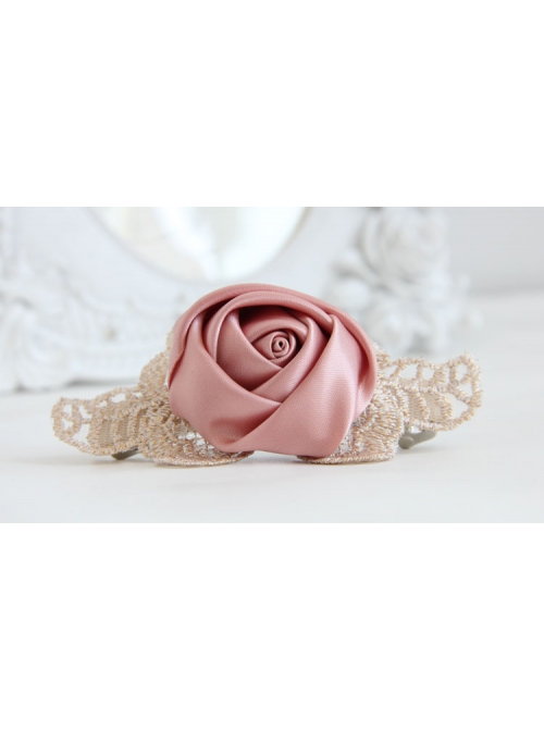 Fashion Elegant Personality Retro Golden Lace Leaves Pink Roses Female Hairpin