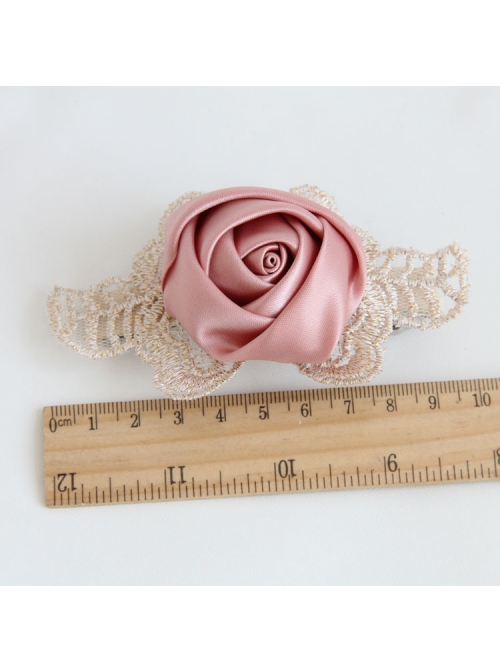 Fashion Elegant Personality Retro Golden Lace Leaves Pink Roses Female Hairpin