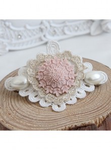 Fashion Elegant Retro Golden Lace Pink Flower Love White Pearl Lady Hairpin