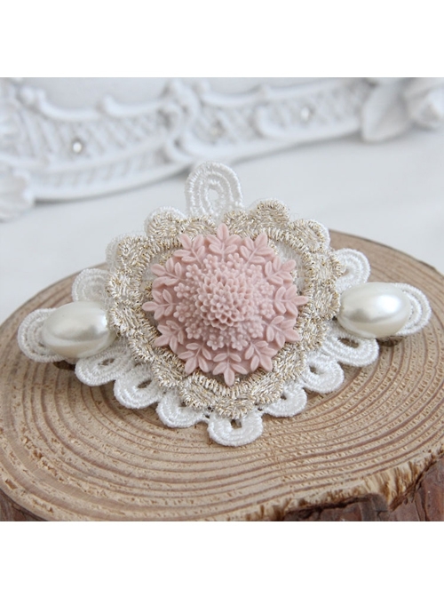 Fashion Elegant Retro Golden Lace Pink Flower Love White Pearl Lady Hairpin