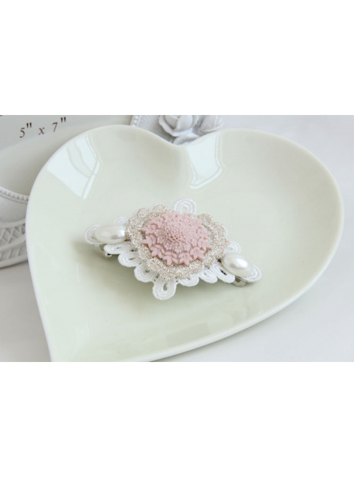Fashion Elegant Retro Golden Lace Pink Flower Love White Pearl Lady Hairpin
