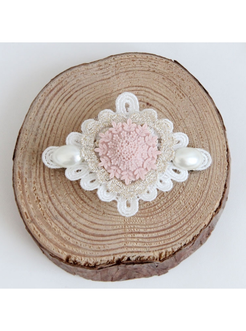 Fashion Elegant Retro Golden Lace Pink Flower Love White Pearl Lady Hairpin