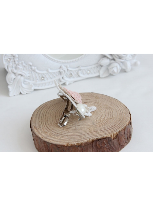 Fashion Elegant Retro Golden Lace Pink Flower Love White Pearl Lady Hairpin