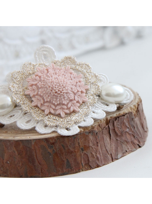 Fashion Elegant Retro Golden Lace Pink Flower Love White Pearl Lady Hairpin