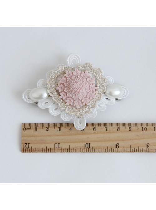 Fashion Elegant Retro Golden Lace Pink Flower Love White Pearl Lady Hairpin