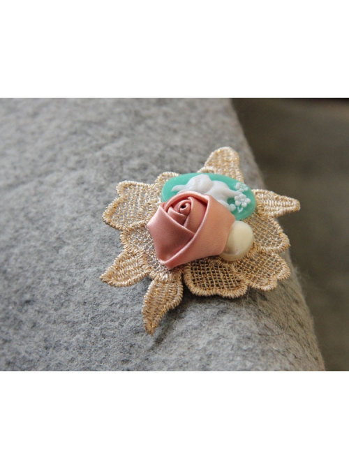 Handmade Retro Fashion Elegant Cute Rabbit Pink Rose White Pearl Golden Lace Female Hairpin