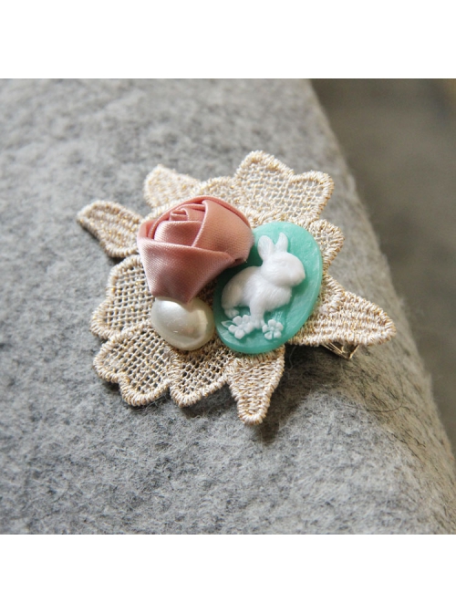 Handmade Retro Fashion Elegant Cute Rabbit Pink Rose White Pearl Golden Lace Female Hairpin