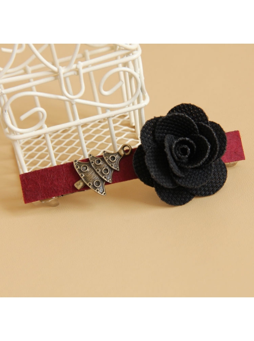 Fashion Gothic Casual Retro Christmas Tree Holiday Black Rose Handmade Red Hairpin