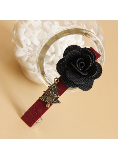 Fashion Gothic Casual Retro Christmas Tree Holiday Black Rose Handmade Red Hairpin