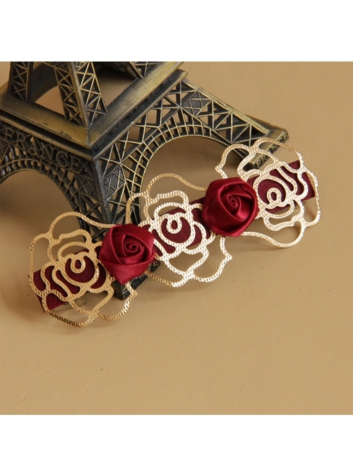 Fashion Handmade Elegant Retro Female Bride Festive Red Rose Hairpin