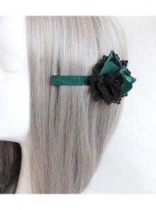 Fashion Elegant Dark Green Bow Black Flowers Handmade Retro Female Hairpin