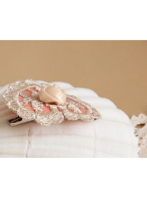 Fashion Elegant Golden Lace Pink Love Rose Flower Retro Handmade Female Hairpin