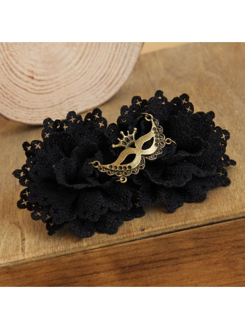 Gothic Fashion Black Fabric Flower Mask Female Handmade Retro Hairpin