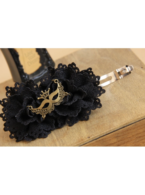 Gothic Fashion Black Fabric Flower Mask Female Handmade Retro Hairpin