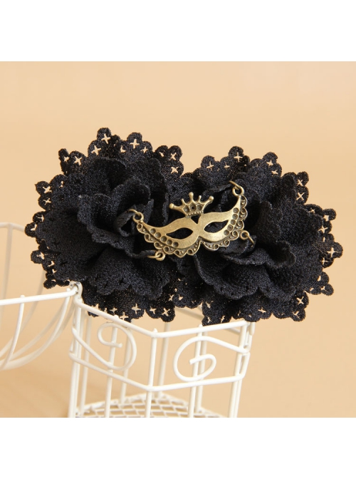 Gothic Fashion Black Fabric Flower Mask Female Handmade Retro Hairpin