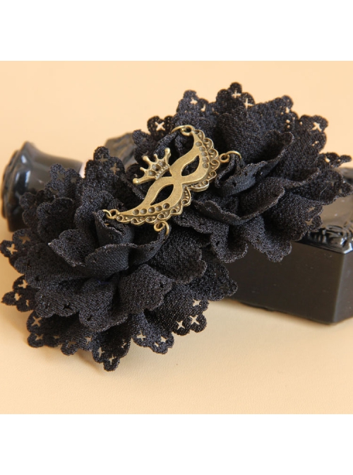 Gothic Fashion Black Fabric Flower Mask Female Handmade Retro Hairpin
