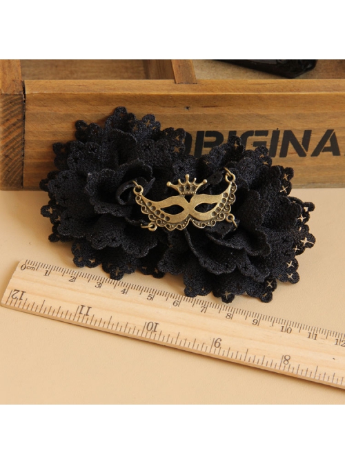 Gothic Fashion Black Fabric Flower Mask Female Handmade Retro Hairpin