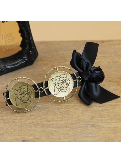 Retro Gothic Fashion Elegant Black Bow Rose Flower Handmade Female Hairpin
