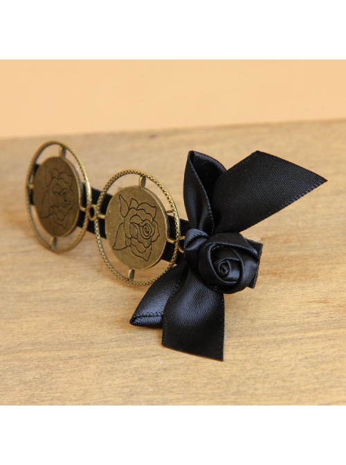 Retro Gothic Fashion Elegant Black Bow Rose Flower Handmade Female Hairpin