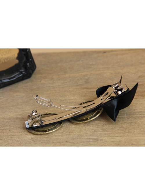 Retro Gothic Fashion Elegant Black Bow Rose Flower Handmade Female Hairpin