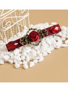 Fashion Elegant Bride Festive Red Rose Flower Gemstone Handmade Hairpin