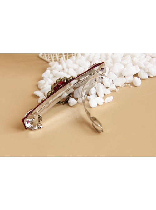 Fashion Elegant Bride Festive Red Rose Flower Gemstone Handmade Hairpin