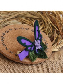 Fashion Elegant Lady Purple Flower Fabric Big Butterfly Handmade Retro Hairpin