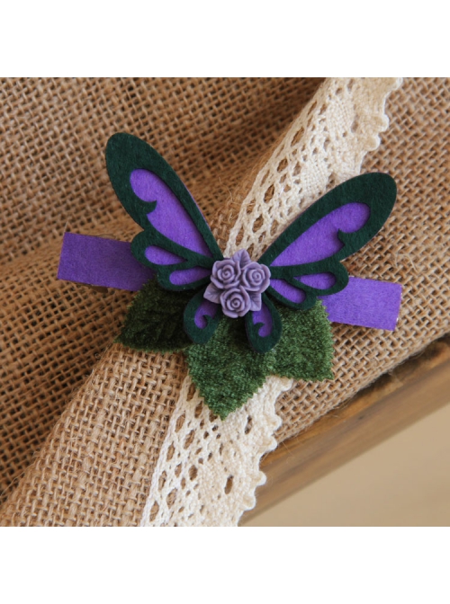 Fashion Elegant Lady Purple Flower Fabric Big Butterfly Handmade Retro Hairpin