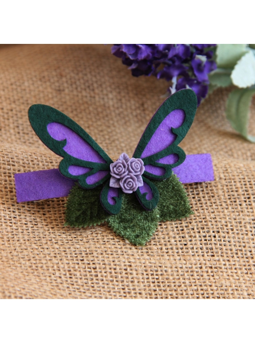 Fashion Elegant Lady Purple Flower Fabric Big Butterfly Handmade Retro Hairpin