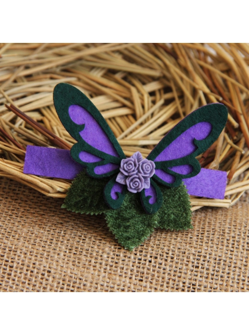 Fashion Elegant Lady Purple Flower Fabric Big Butterfly Handmade Retro Hairpin