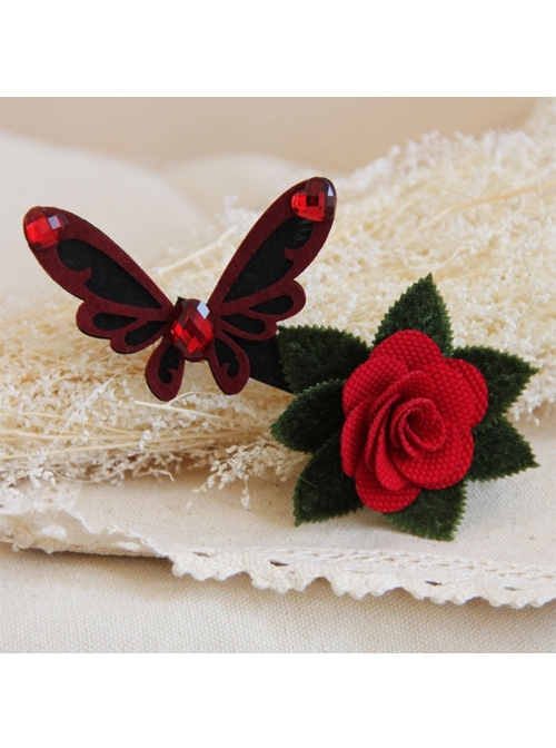 Fashion Elegant Red Rose Butterfly Gothic Vampire Retro Fabric Hairpin