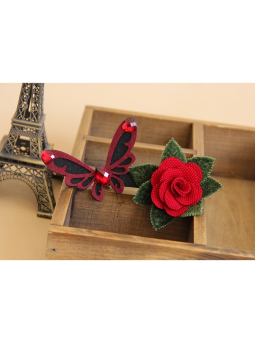 Fashion Elegant Red Rose Butterfly Gothic Vampire Retro Fabric Hairpin