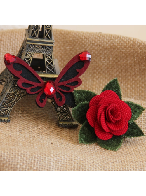 Fashion Elegant Red Rose Butterfly Gothic Vampire Retro Fabric Hairpin