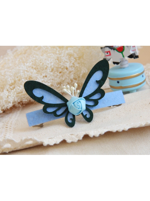 Fashion Elegant Blue Flower Butterfly Fabric Handmade Palace Hairpin