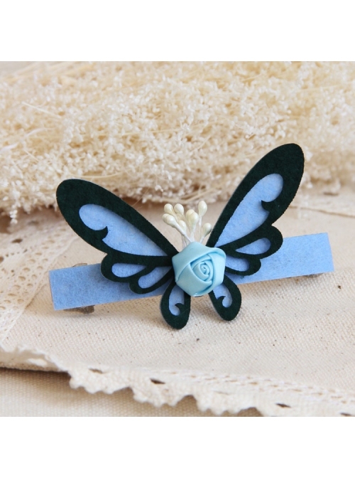 Fashion Elegant Blue Flower Butterfly Fabric Handmade Palace Hairpin