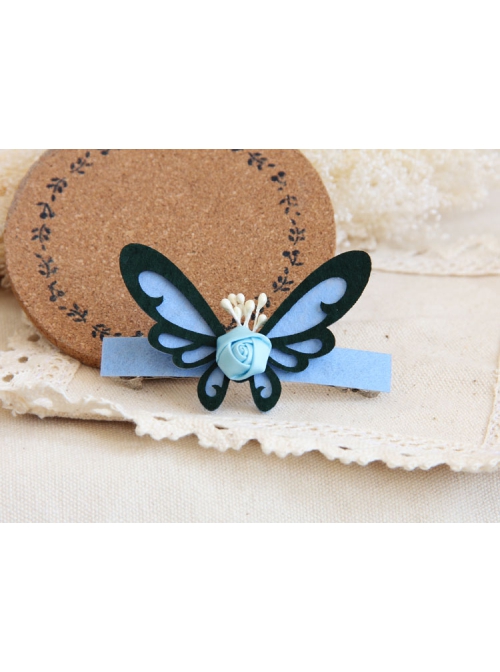 Fashion Elegant Blue Flower Butterfly Fabric Handmade Palace Hairpin