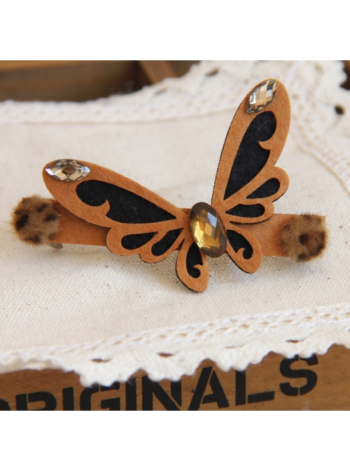 Exaggerated Personality Leopard Print Brown Butterfly Fabric Fashion Handmade Hairpin