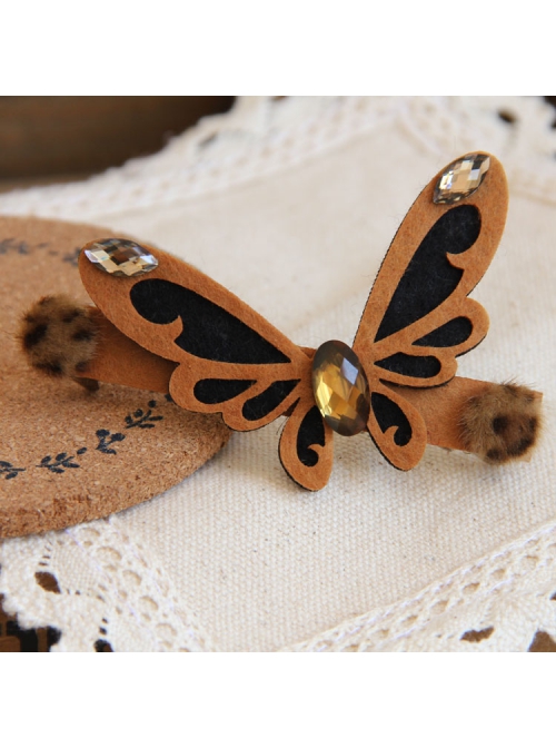 Exaggerated Personality Leopard Print Brown Butterfly Fabric Fashion Handmade Hairpin