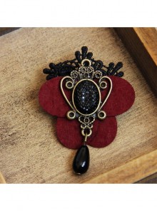 Gothic Red Butterfly Retro Fashion Handmade Black Lace Pearl Brooch