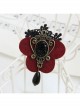 Gothic Red Butterfly Retro Fashion Handmade Black Lace Pearl Brooch