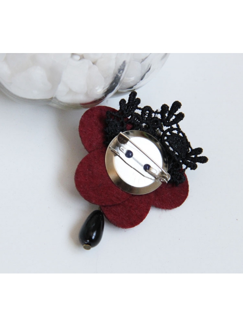 Gothic Red Butterfly Retro Fashion Handmade Black Lace Pearl Brooch