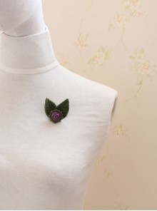 Vintage Fashion Casual Elegant Green Leaf Purple Rose Flower Handmade Brooch