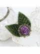 Vintage Fashion Casual Elegant Green Leaf Purple Rose Flower Handmade Brooch