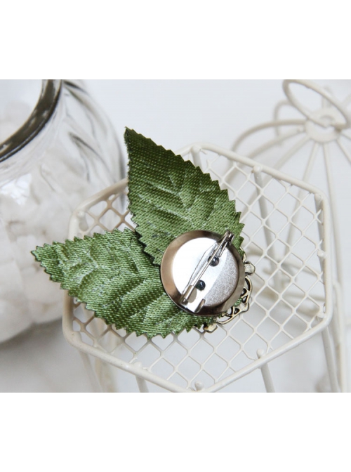 Vintage Fashion Casual Elegant Green Leaf Purple Rose Flower Handmade Brooch