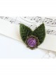 Vintage Fashion Casual Elegant Green Leaf Purple Rose Flower Handmade Brooch