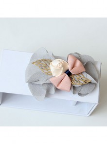 Fashion Elegant Casual Chiffon Handmade Pink Bow Rose Female Gray Hairpin