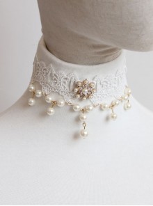 Baroque White Lace Bride Pearl Rhinestone Fashion Female Short Necklace