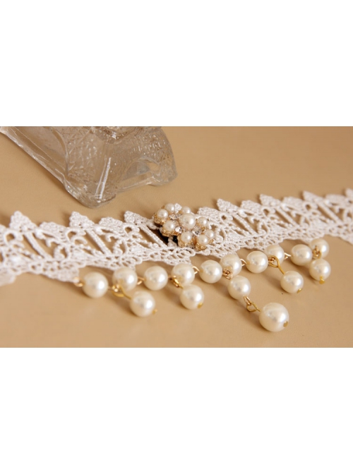 Baroque White Lace Bride Pearl Rhinestone Fashion Female Short Necklace